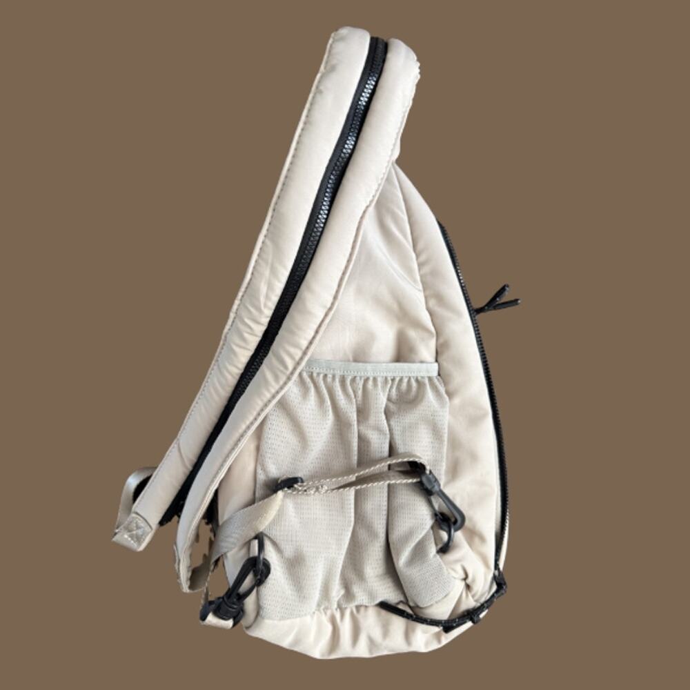 Cream Puffer Sling Bag Crossbody Multi-Pocket Adjustable Strap Lightweight - Picture 2 of 5